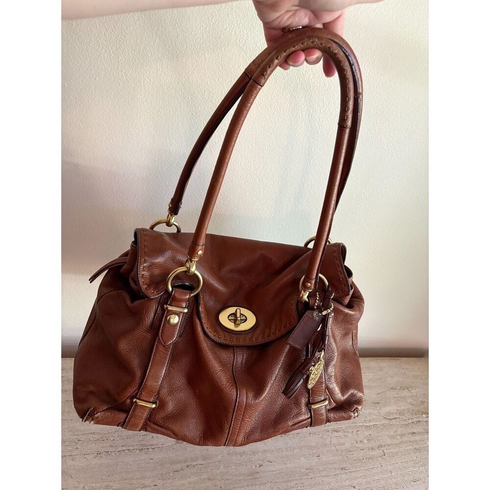 Coach Hamptons XL Leather Turnlock Flap Satchel